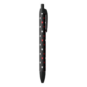 Stylo Noir Coeurs rouge et blanc sur noir