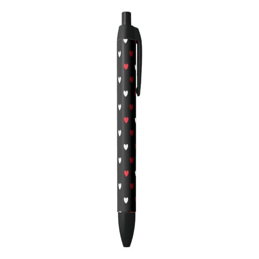 Stylo Noir Coeurs rouge et blanc sur noir (Bas (Vertical))