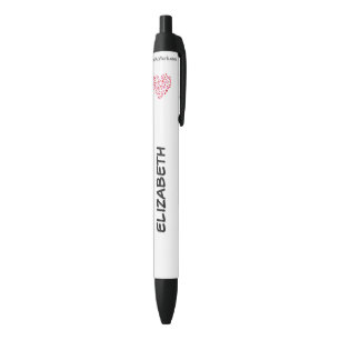 Stylo Noir Coeurs Rouge Et Rose Ajouter Votre Nom