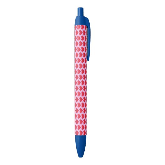 Stylo Noir ❤️ Coeurs rouges mignons rose et bleu (Bas (Vertical))