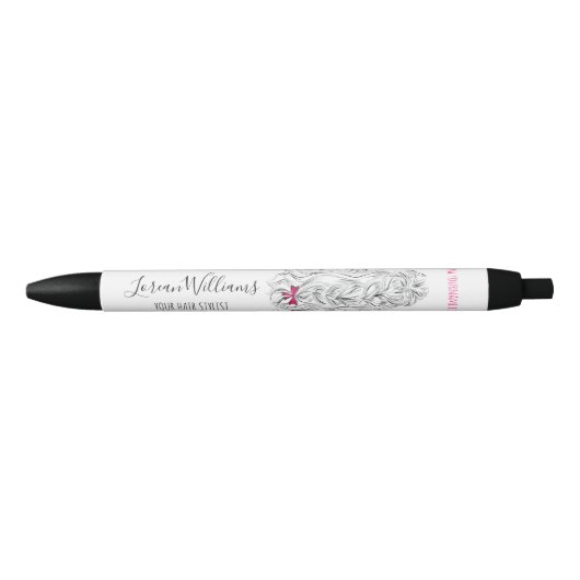 Stylo Noir Coiffure moderne Noir Blanc Vave Cheveux Rose Bow (Devant)