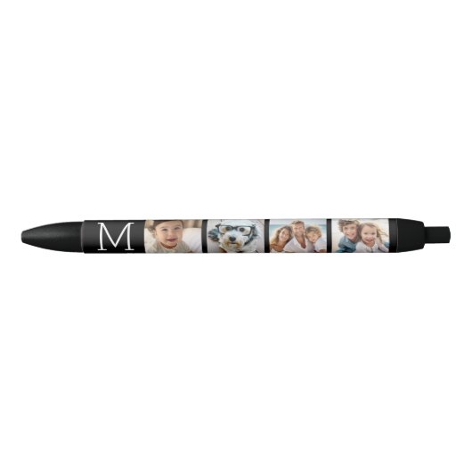 Stylo Noir Collage de 4 photos avec initiale de monogramme - (Devant)