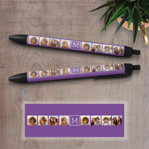 Stylo Noir Collage de photos personnalisé avec monogramme Aub