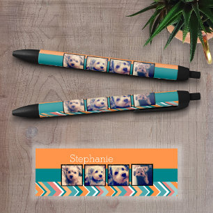Stylo Noir Collage photo avec des Chevrons Turquoises et oran