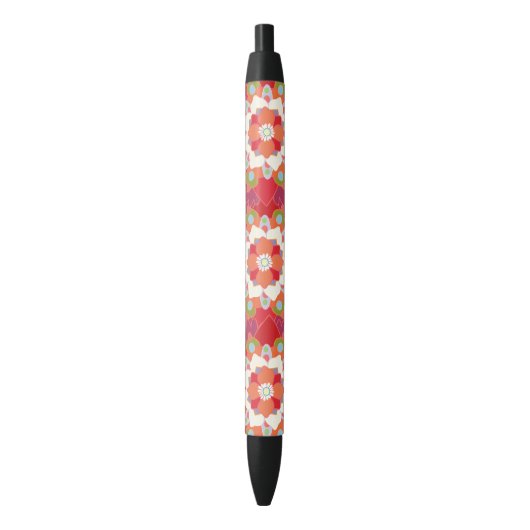 Stylo Noir Coloré rouge Lotus Floral Motif (devant Vertical)