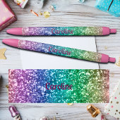 Stylo Noir Colorful Rainbow Glitter Custom Name