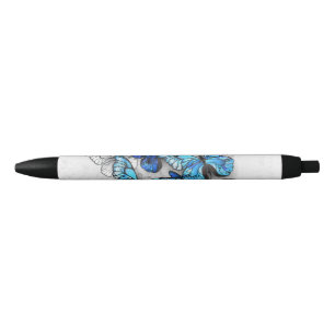 Stylo Noir Composition des papillons blancs et bleus