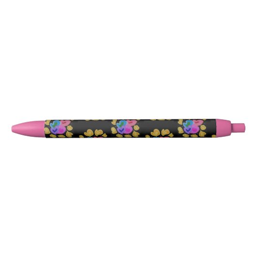 Stylo Noir Conception de coeurs colorés (Devant)