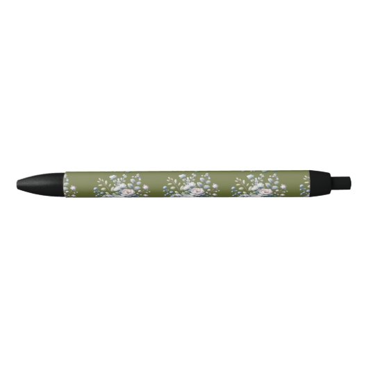 Stylo Noir Conception de fleurs personnalisée  (Devant)