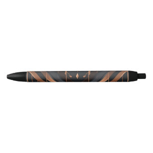Stylo Noir Conception géométrique Art Déco cuivre et argent