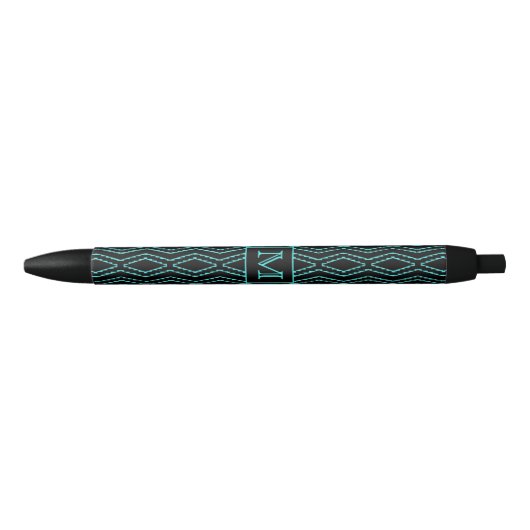 Stylo Noir Cool Black and Blue Jagged ZigZag Pattern Monogram (Devant)