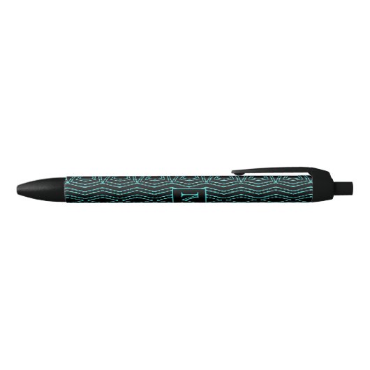 Stylo Noir Cool Black and Blue Jagged ZigZag Pattern Monogram (Haut)