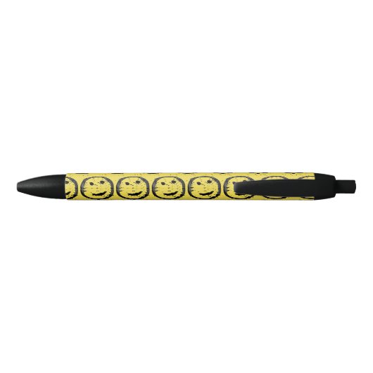 Stylo Noir Cool Sardé Joyeux visage souriant motif jaune (Dos)