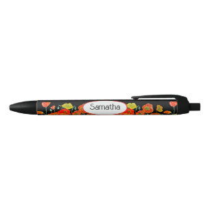 Stylo Noir Coquelicot orange jaune Nom de filles Aquarelle