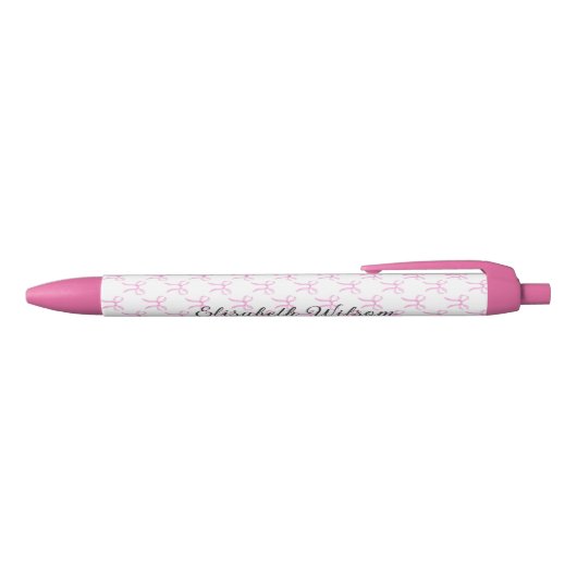 Stylo Noir Coquette élégante Bow rose Nom du script Monogramm (Haut)