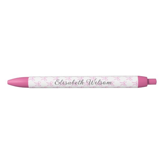 Stylo Noir Coquette élégante Bow rose Nom du script Monogramm (Devant)