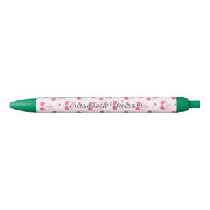 Stylo Noir Coquette rose cerise avec arcs Monogramme