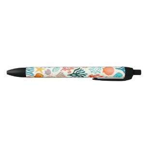 Stylo Noir Coquillage de corail d'été tropical coloré