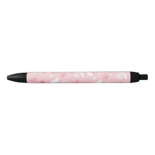 Stylo Noir Coquilles de mer roses pastel et motif sans coutur