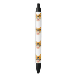 Stylo Noir Corgi drôle avec lunettes