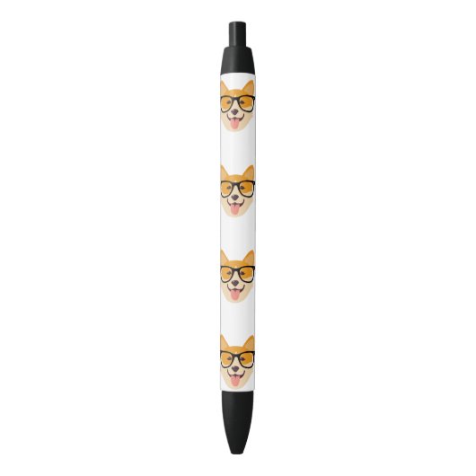 Stylo Noir Corgi drôle avec lunettes (devant Vertical)