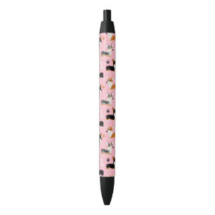 Stylo Noir Corgi Motif rose