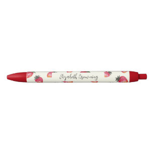 Stylo Noir Cottagecore fraise Vintage Boho Botanique