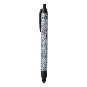 Stylo Noir Couche de flocons de neige bleu et blanc