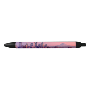 Stylo Noir Coucher du soleil derrière l'horizon de Seattle d