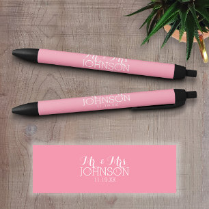Stylo Noir Couleur Unie Rose Pastel - Cadeaux de Mariage Mr &