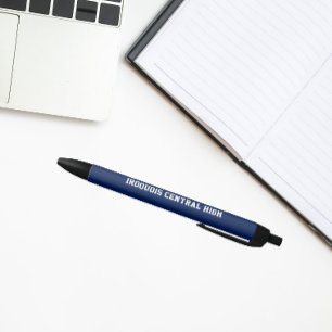 Stylo Noir Couleurs et nom de l'école bleu marine et blanc