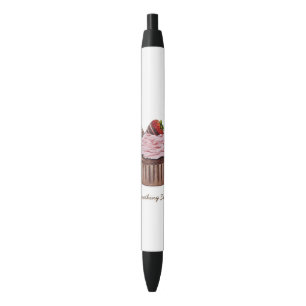 Stylo Noir Coupe De Fraise Cute À L'Aquarelle