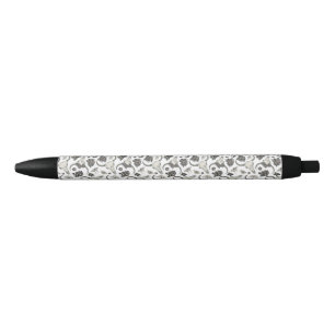 Stylo Noir Crâne animal gothique avec fleurs Motif