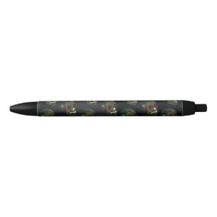 Stylo Noir Crâne de araignée orné de joyaux et roses Glam got
