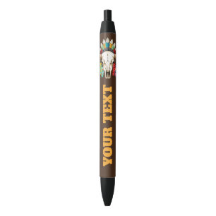 Stylo Noir Crâne de buffle emblème amérindien