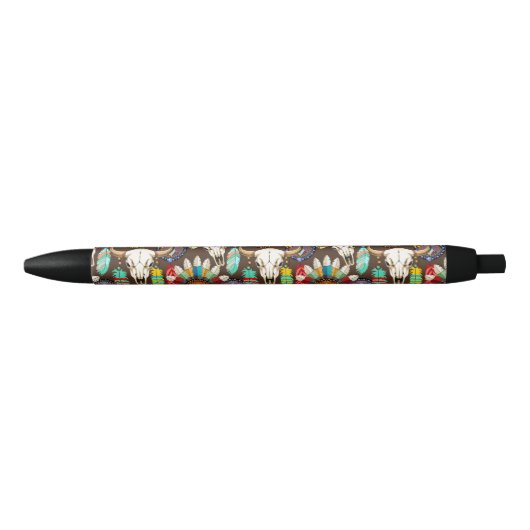 Stylo Noir Crâne de buffle emblème amérindien (Devant)