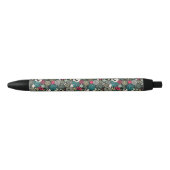 Stylo Noir Crâne en fleurs (Devant)