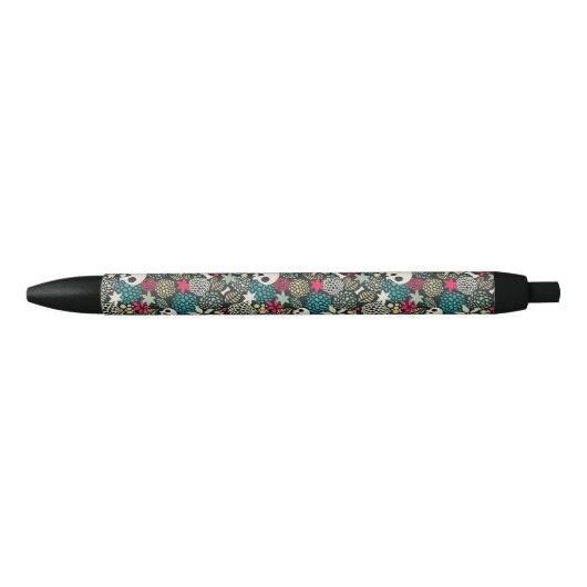 Stylo Noir Crâne en fleurs (Devant)