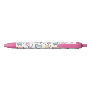 Stylo Noir Crazy cat lady mignonne pastel multicolore caricat