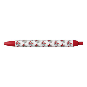 Stylo Noir Croissant mécanique avec roses rouges