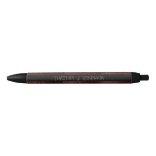 Stylo Noir Cuir Brun Faux Personnalisé en Relief