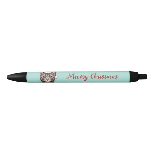Stylo Noir Custom Cute Christmas Cat with Santa Hat (Devant)
