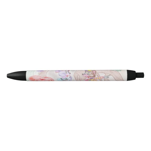Stylo Noir Custom Kids Artwork, deux mignonnes souris, fleurs (Devant)