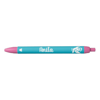 Stylo Noir Custom Name Penny Post Mascot Heart Pen