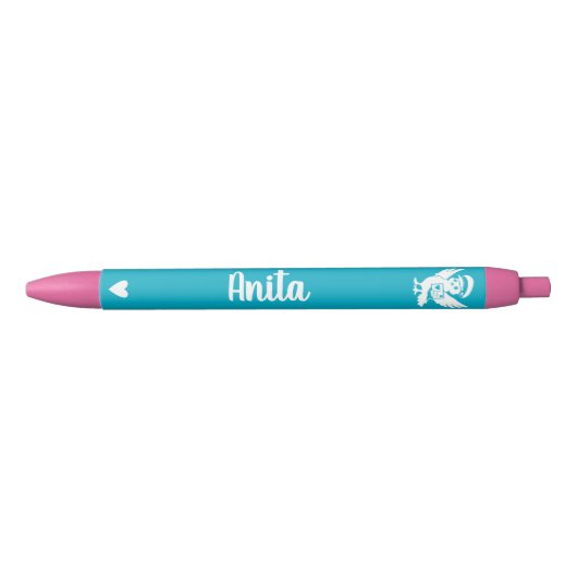Stylo Noir Custom Name Penny Post Mascot Heart Pen (Devant)
