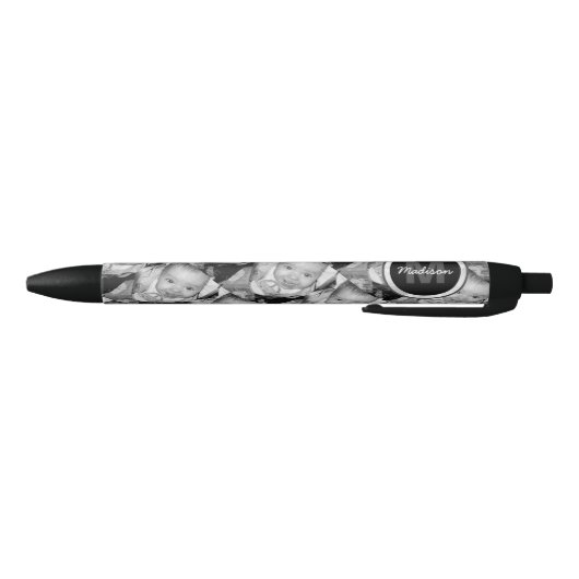 Stylo Noir Customisez votre motif photo noir blanc Monogramme (Bas)