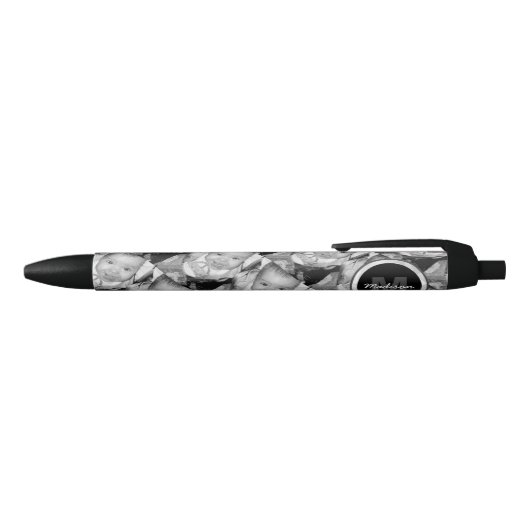 Stylo Noir Customisez votre motif photo noir blanc Monogramme (Haut)