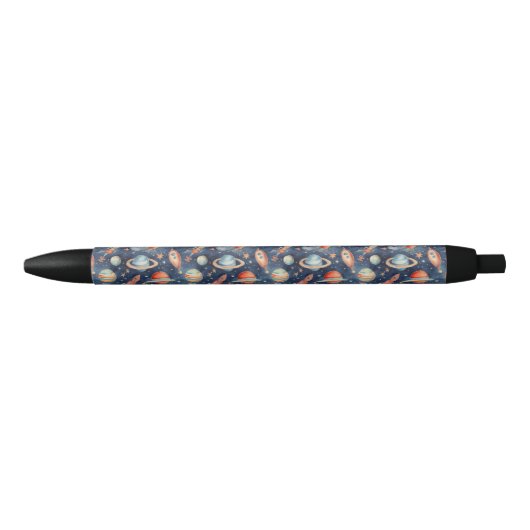 Stylo Noir Cute Boy Space Planet Aquarelle Bleu Orange (Devant)