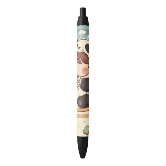 Stylo Noir Cute Chibi Panda Custom Ink Pen (devant Vertical)