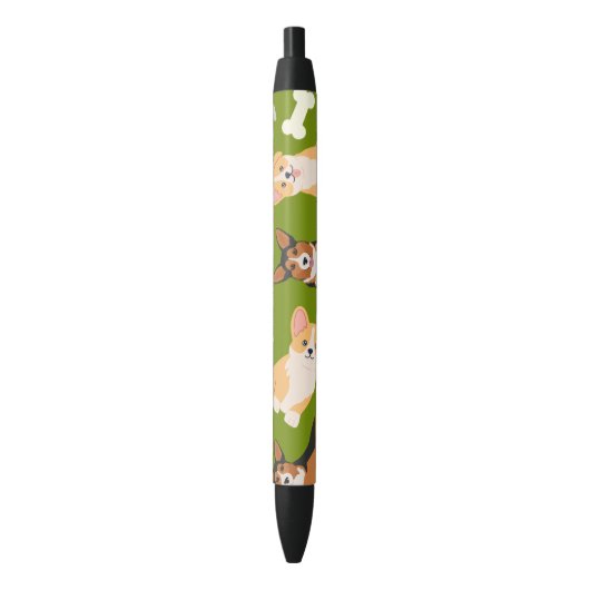 Stylo Noir Cute Corgi Motif Vert (devant Vertical)